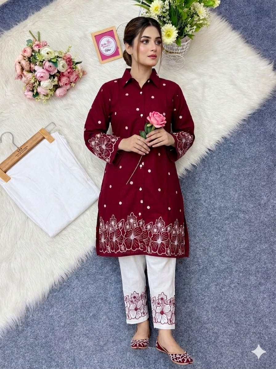 stylish Embroidery Two Piece Co-Ord Set